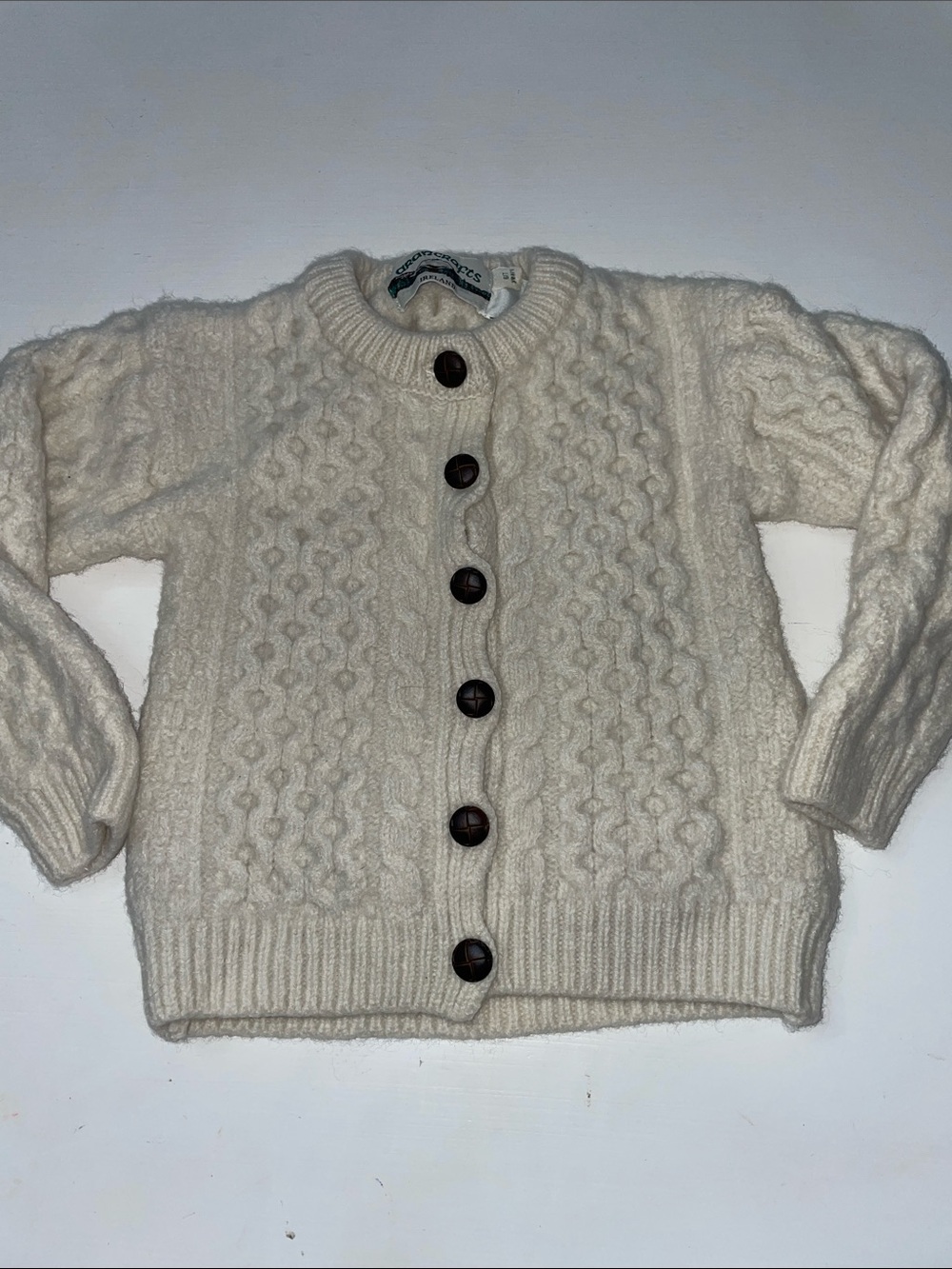 Aran crafts Ireland merino wool fisherman cardigan  6-7